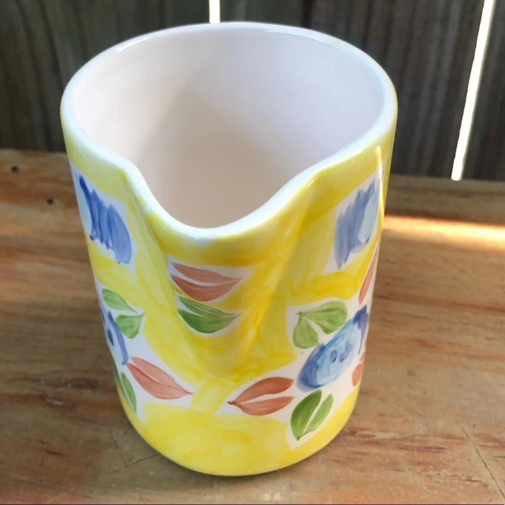 Pier 1 Imports Yellow Ceramic Creamer with Abstract Floral Pattern